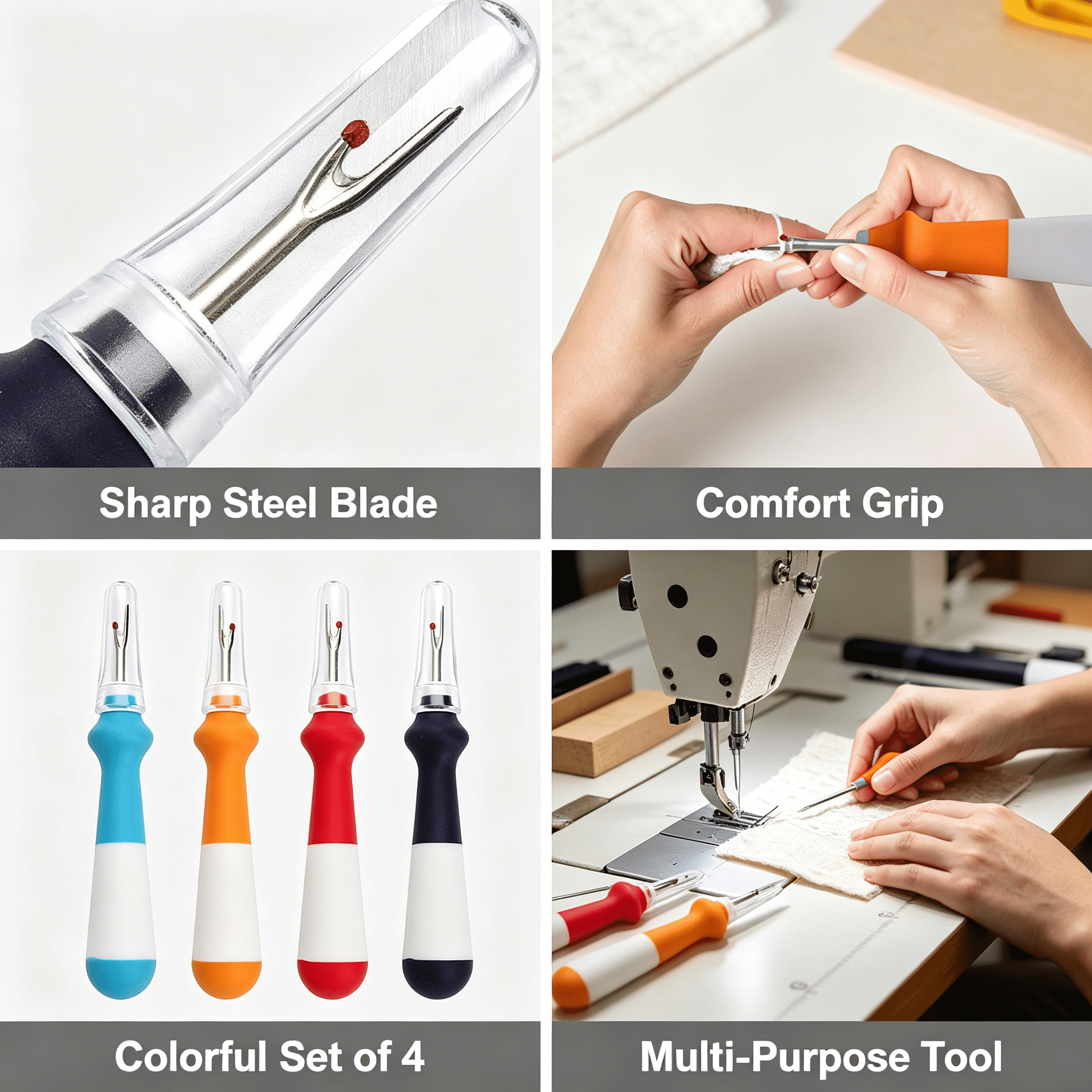 EXLEAF 2026 New 4 Pcs Seam Ripper Perfect for Layering Seam Rippers for Sewing Cozy Comfort Sewing Kit for Craft Quilting Home Colorful