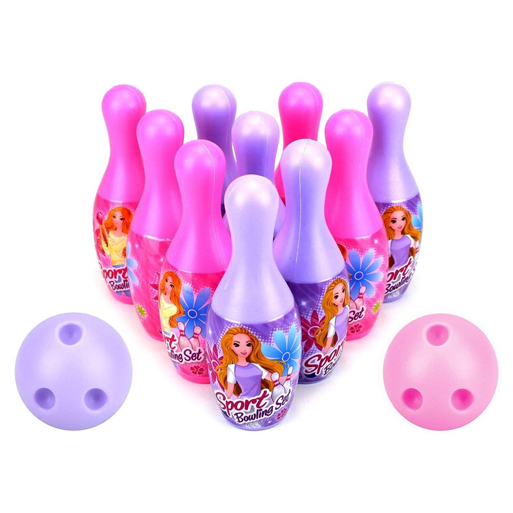 Pink Girly Themed Sport Children's Mini 12 Piece Toy Bowling Princess