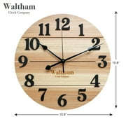 Waltham Real Wood Wall Clock, 12” Analog Clock, Battery Operated, Natural Finish - 100% Real Wood!