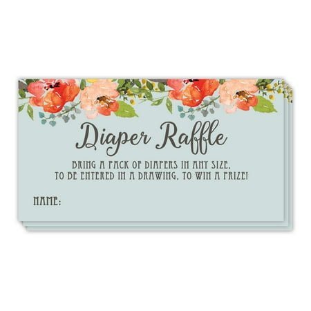 Baby Shower 48 Pack Boho Blue Diaper Raffle Tickets Guest Invitation Insert Fill in Blank Fun Game Name Card Drawing Win Prizes Infant Boy Gender Newborn Nursery 3.5 x 2 Inches Digibuddha EL0003
