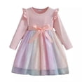 thumbnail image 1 of Xijirk Girls Long Sleeve Bow Dress Ruffle Crew Neck Mesh Princess Dress,Size 3-4 Years, 1 of 8
