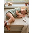 thumbnail image 4 of Aojekbee Baby Girl Summer Romper Fashionable Flower Trim Short Bubble Sleeve Smocked Jumpsuit with Headband, 4 of 9