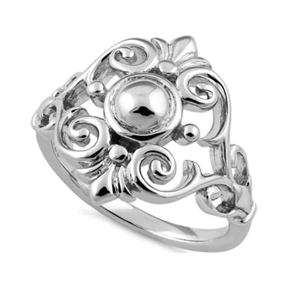 925 Sterling Silver Platinum Plated Fleur De Lis Vines Women Valentines Day Gifts Ring
