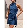thumbnail image 4 of Vestido PRETTYGARDEN XL Azul Oscuro Sin Mangas de Satén con Cinturón anudado, 4 of 8