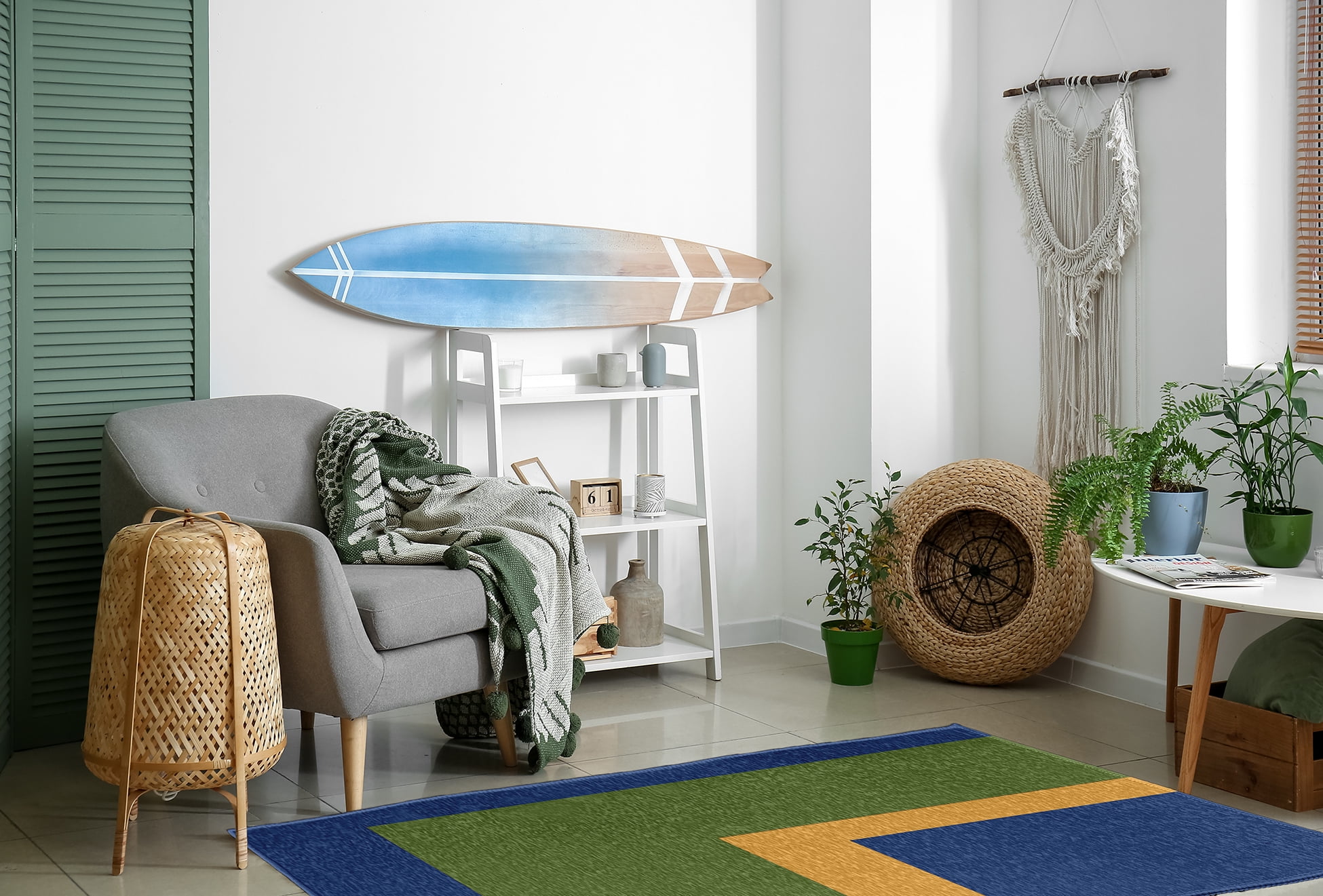 4' x 6' Simply Daisy Bold Blocks Modern & Contemporary Chenille Area Rug, Nautical Navy