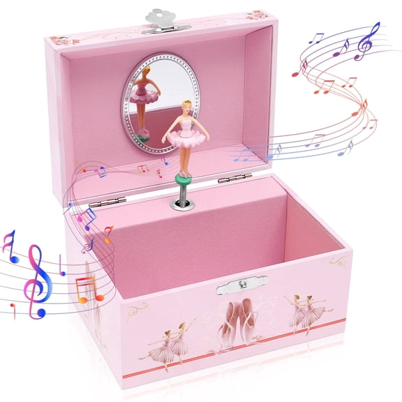 Musical Jewelry Box,Music Jewelry Box Musical Ballerina Jewellery Box for Girl Music Box with Rotating Ballerina Ballet Birthday Present,Pink,5.83x4.17x3.35 in
