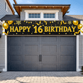 thumbnail image 5 of Black Background Happy 16 Birthday Banner with Gold Balloons Snowflakes and Ribbons Party Decoration Supplies Backdrop for 16th Birthday Party Photography Props Celebrations Decorations, 5 of 8