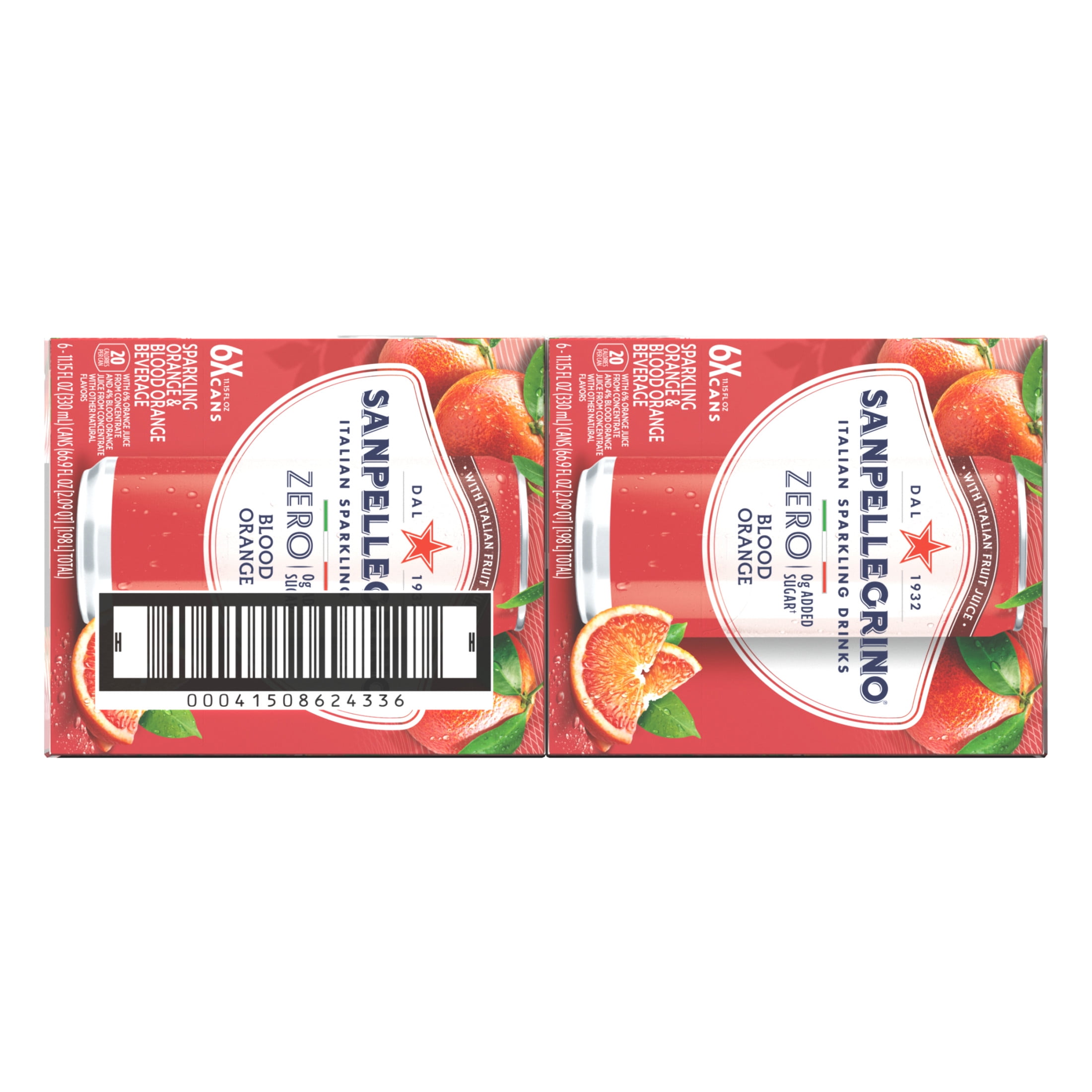 SanPellegrino Soda Italiana Sparkling Orange and Blood Orange Low Calorie Zero Added Sugar, 24 Pack Cans