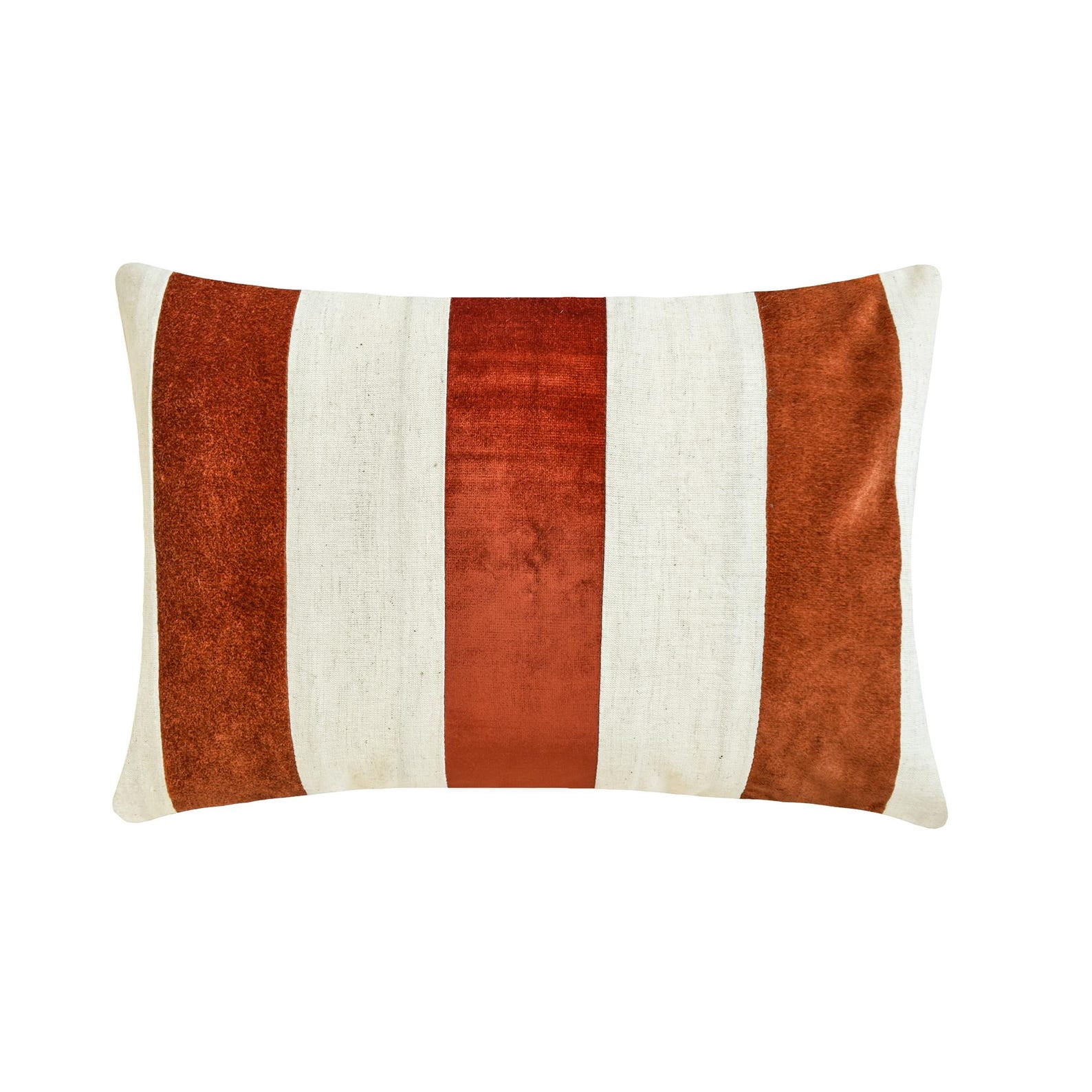 The HomeCentric Decorative Lumbar Pillow Cover Orange, 12"x22" (30x55 cm) Velvet & Linen Patchwork, Color Block, Halloween, Fall, Autumn Decor, Home Décor Oblong Cushion Cover, Striped- Swathe Orange