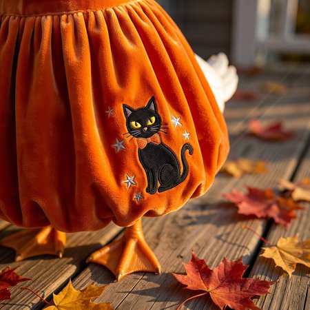 Halloween Witch Themed Dress And Hat Set For 19 To 23 Inch Porch Goose Statue Fall Yard Decor With Black Cat And Pumpkin Motifs