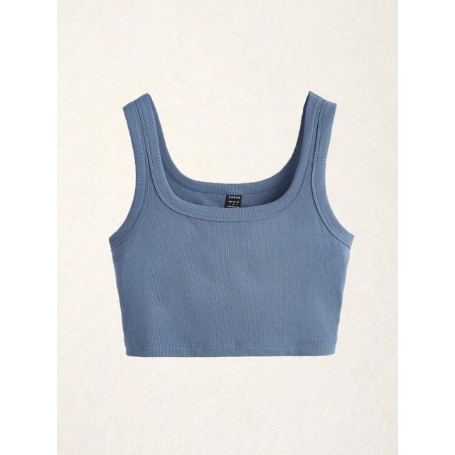 Top Corto Sin Mangas Mujer Neblina Azul Ribeteado