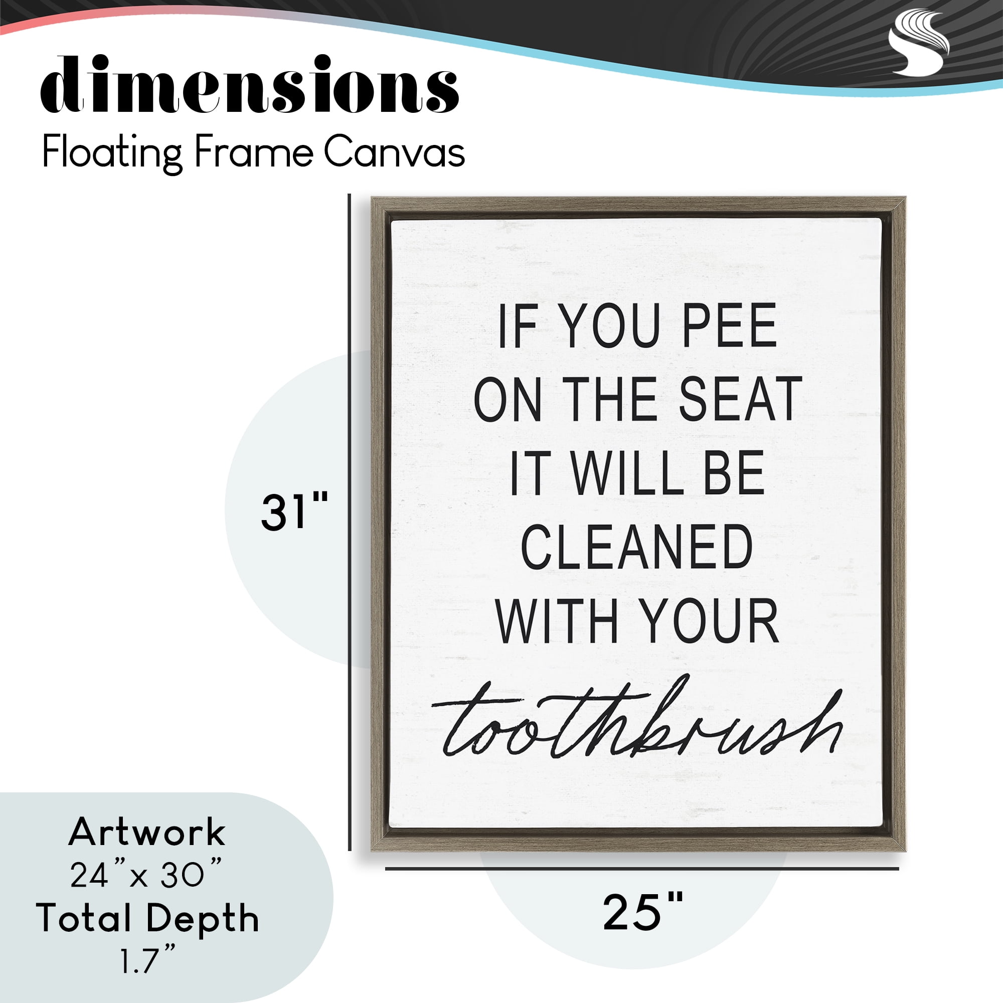 Sassy Clean With Toothbrush Warning Brown Framed Floater Canvas Wall Art, design by Lettered and Lined