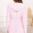 thumbnail image 4 of Arlun Plush Short Hooded Robes for Women Heart & Striped Graphic Long Sleeve Fuzzy Bathrobes Shawl Collar Soft Warm Cozy Wrap Loungewear Sleepwear Robe with Belt and Pockets 8-Pink L, 4 of 7