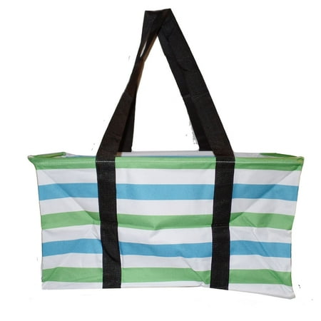 Canvas Ultimate Tote - Carry All Organizer Bag - A Summer Beach Must Have (Green/Turquoise)
