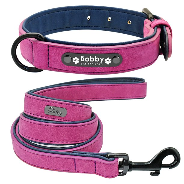 Leather Dog Collar Leash Set Personalized Customized Dogs Collars 2 Layer Leather Dog Leash For Small Medium Large Dogs Pitbull qym unisex