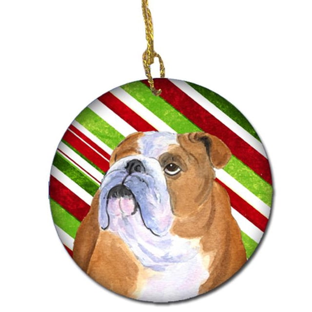 Bulldog English Candy Cane Holiday Christmas Ceramic Ornament