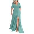 thumbnail image 1 of Fshaion Robe d'Été pour Femmes 2024 Grande Taille Manches Moyennes Fendue Col en V Tempérament Longue Robe en Chiffon Liquidation Moins de 10!, 1 of 7