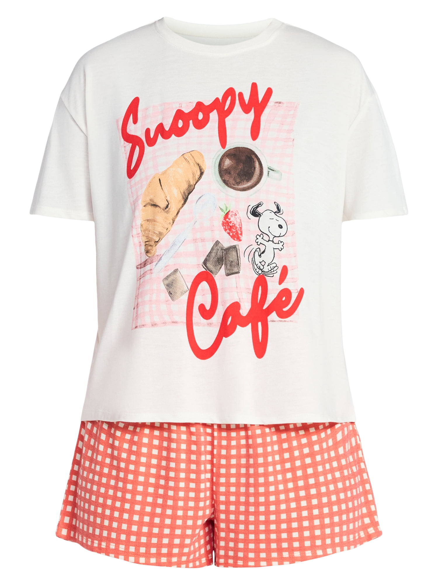 Snoopy Women's and Women's Plus Peanuts Sleep Tee and Shorts Pajama Set from Grayson Social, 2-Piece, Sizes XS-3X