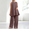 thumbnail image 4 of Naotn Pajama Sets for Women Summer 2 Piece Pjs Set Crewneck Rufle Hem Tunic Tank Top & Pant Comfy Solid Color Lounge Outfits, 4 of 6