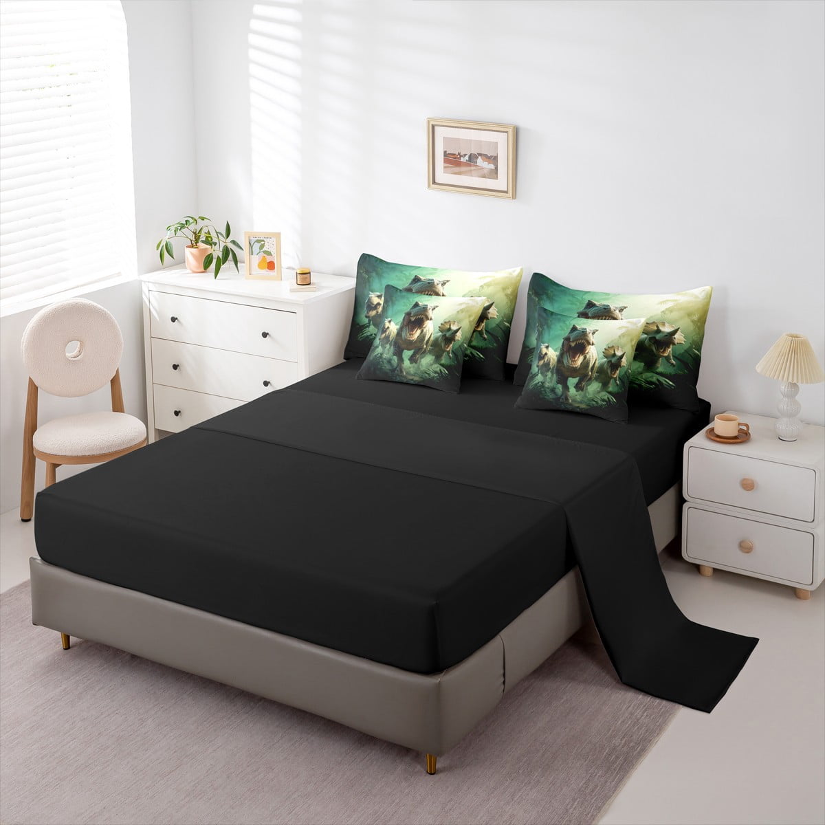 Manfei Boys Dinosaur Twin Bedding Sets 7pcs, Dino Theme Bedding Comforter Set, Jungle Wildlife Sheet Sets, Super Cozy Room Decor