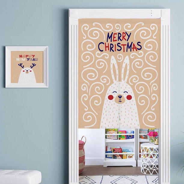 Style Doorway Cortina Divisor De Habitación Inicio Decoración De Navidad Conejo Beige L perfecl Cortina para puertas navideñas