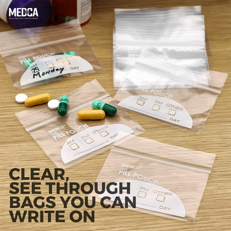 MEDca Pill Pouch Bag Reusable Plastic Organizer Bags, Size 3" X  2" - 200 Pack