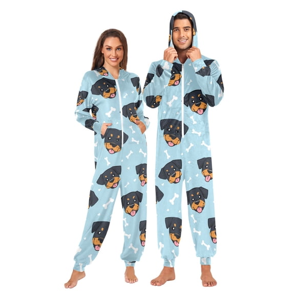 1 Piece Adult Onesie Pajamas Cozy & Loose-Fit Sleepsuit Loungewear with Pockets Cartoon Dog Faces and Bones X-Small