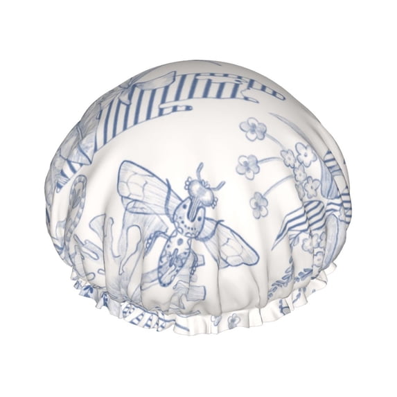YFYANG Women's Double Waterproof Shower Cap, Vintage Insect Graffiti Reusable Hair Cap for All Hair Styles and Head Sizes