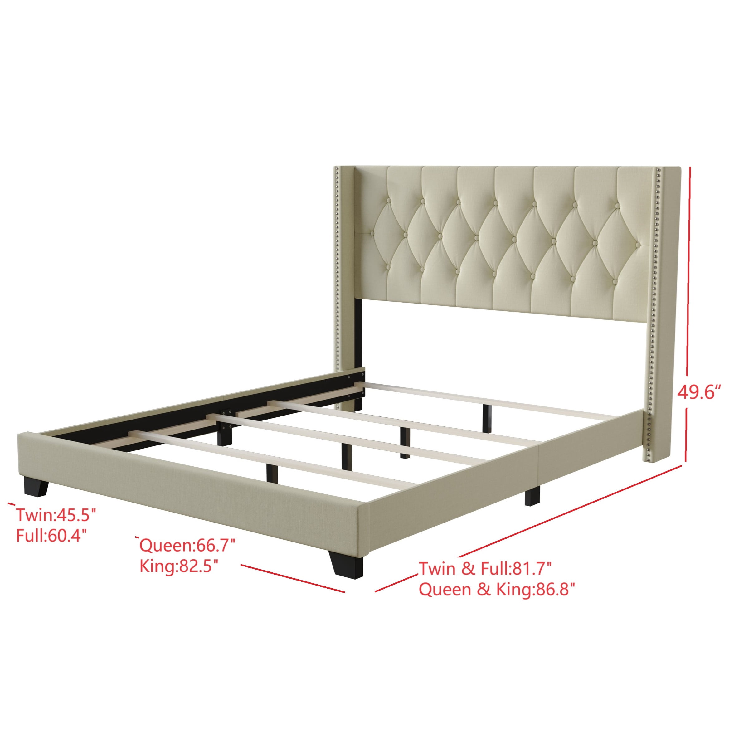 Home Design Brady Twin Tufted Wingback Upholstered Panel Bed Frame, Beige Polyester Blend