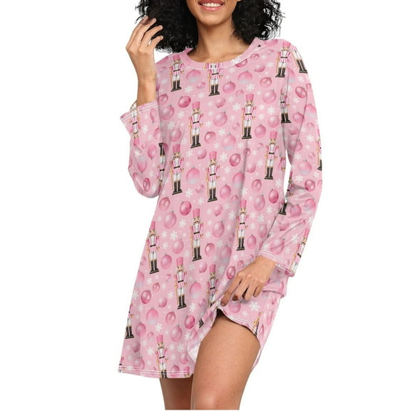 joogoo Christmas Ball Nutcracker Women's Long Sleeve Nightgown Sleepwear L