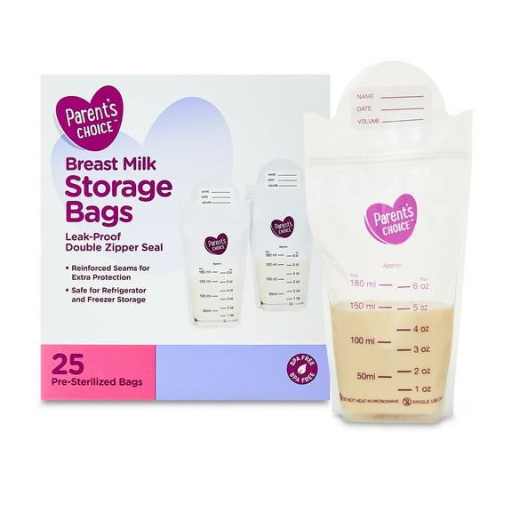 Parent’s Choice Breast Milk Storage Bags, 6 oz, 25 Count