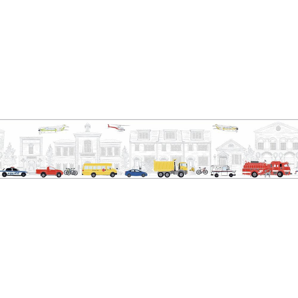 York Wallcoverings Small Main Street Border White//Gray//Bright Red//Bright Yellow//Cobalt Blue//Black