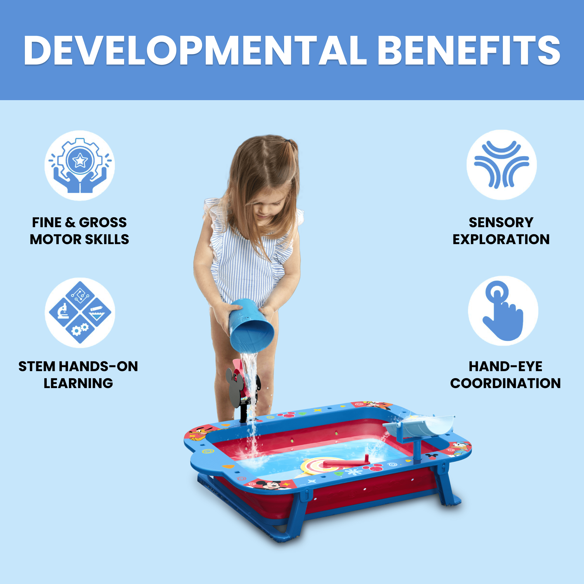 Disney Mickey Mouse Water Activity Table by Delta Children - Collapsible & Portable - Ideal for Travel, Blue