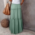 thumbnail image 6 of Kixjoy Maxi Skirts for Women Elastic High Waisted Maxi Skirt Casual Drawstring A-Line Tiered Skirt Festival Basic Cozy Fashion Outfits for Women, Green S, 6 of 7