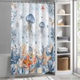 thumbnail image 5 of Oceans Marine Life Shower Curtain, 72" x 84", Orange Blue Jellyfish Starfish Retro Ombre Waterproof Bathroom Curtain Washable Shower Curtain Set with 12 Hooks, 5 of 8