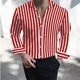 thumbnail image 1 of Camisa formal para hombre, con solapa abotonada, color negro y blanco, rojo, manga larga, cuello a rayas, ropa de trabajo para bodas, talla grande 6XL, 1 of 6
