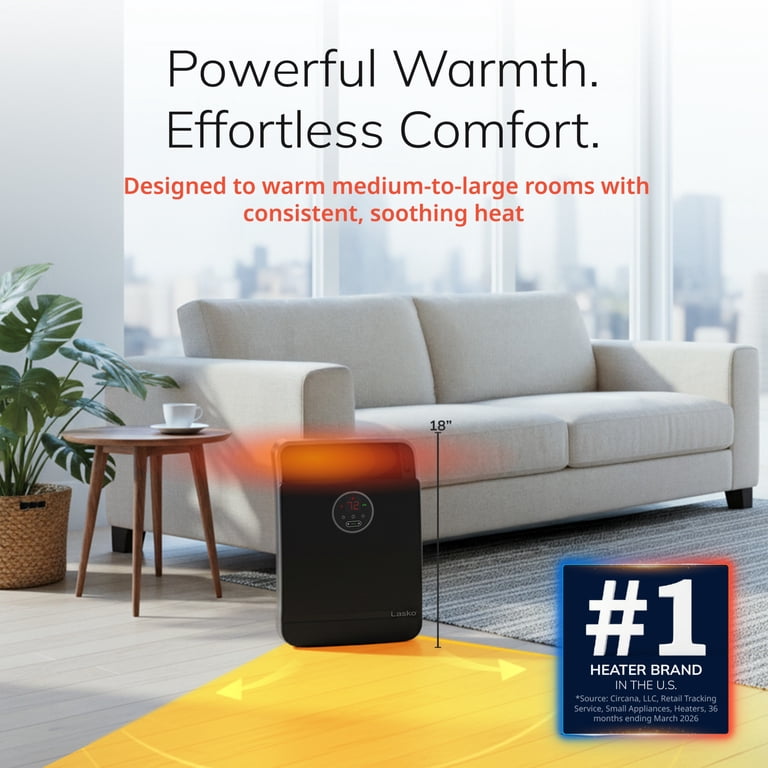 Lasko, Space Heater, CC18306, Black, 17.6 x 6.25 x 12.25 - Walmart.com