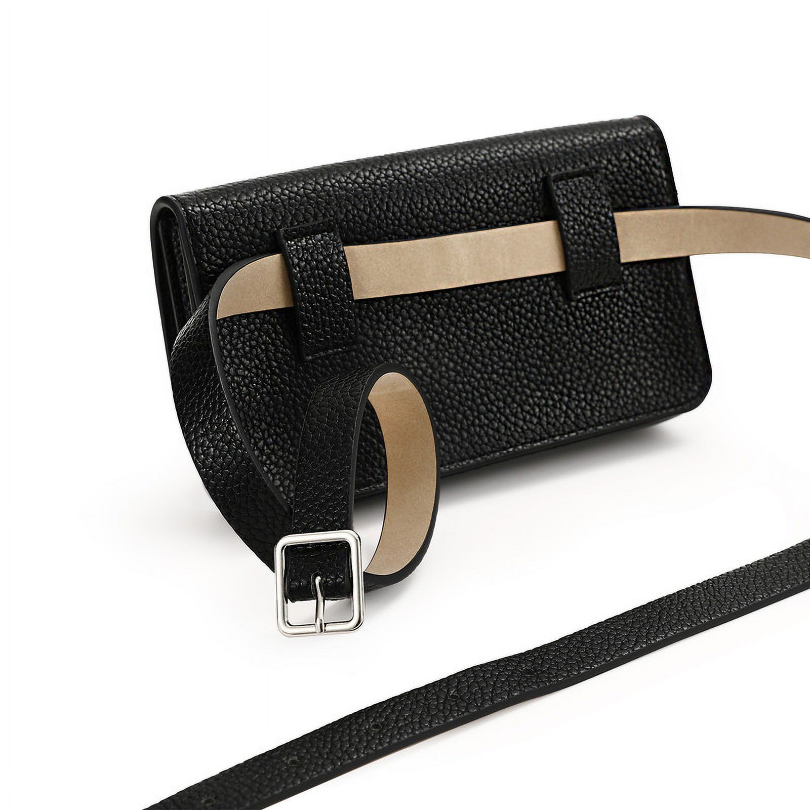 RISANTRY Women's Trendy Fanny Packs Black Leather CrossBody Bag Fashion Waist Pack Functional Belt Bag Adjustable Leather Strap