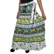 Mogul Women's Indian Wrap Around Skirt White Ethnic Printed Long Beach Dress