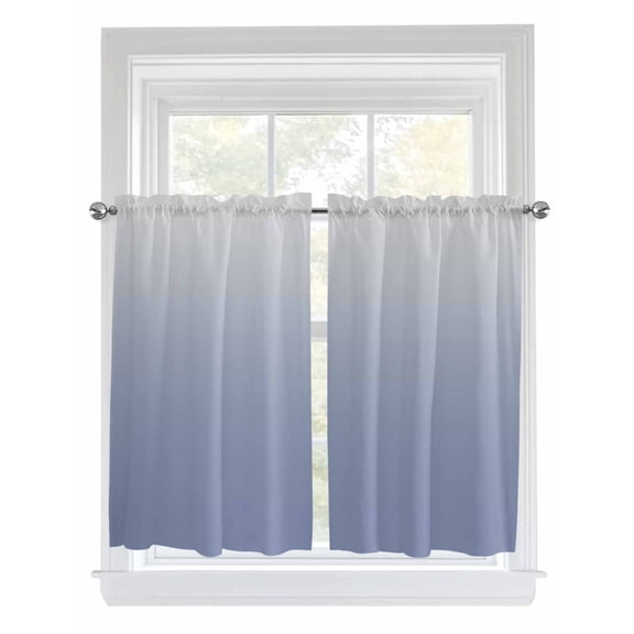 Tier Curtains 45 Inches Long, Ombre Grey Blue| Window Treatment Curtain Drapes, Abstract Art Window Half Privacy Curtains for Bedroom Bathroom, 42"x45", 2 Panels