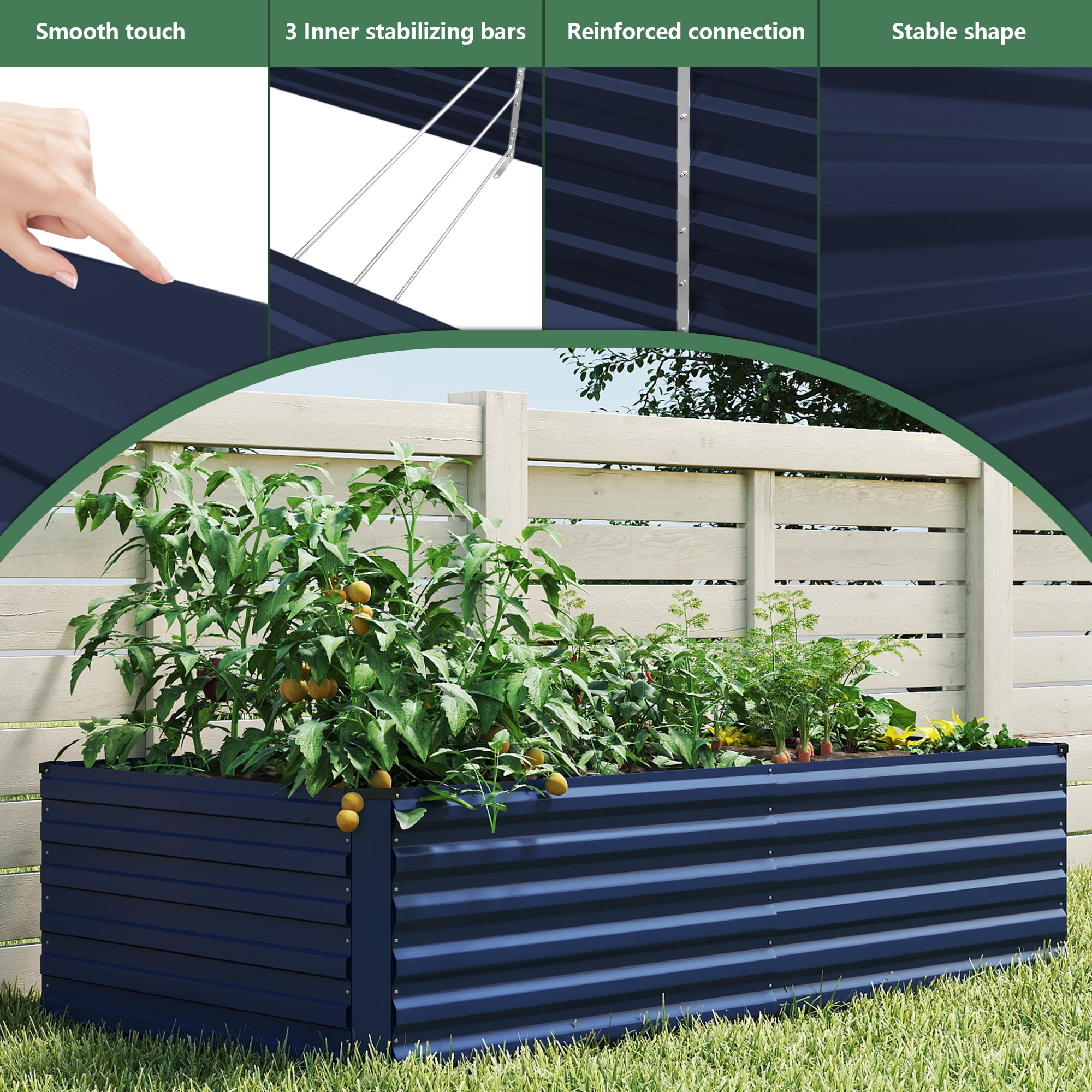 FOOWIN 2 Pack 8x4x2ft Outdoor Metal Raised Garden Bed,Planter Box for Vegetables,Flowers,Herbs w/478 Gallon Capacity, Blue