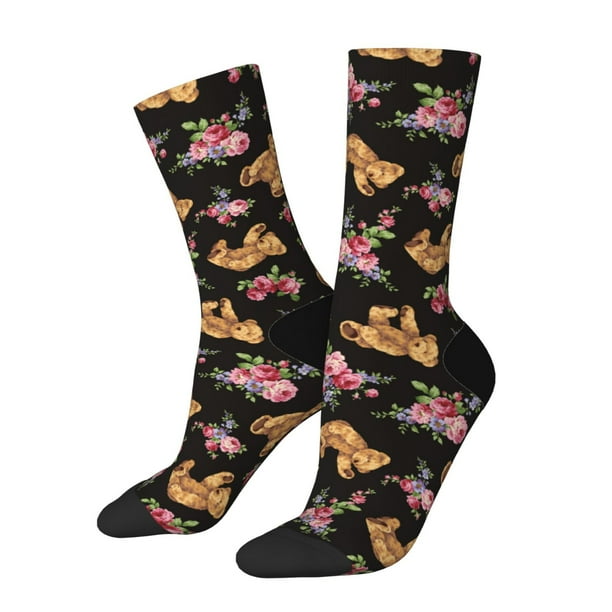 Balery Rose Flower Bear Calcetas Largas con Estampado para Hombre y Mujer – Suaves y Transpirables, Talla Única (US 5-11)