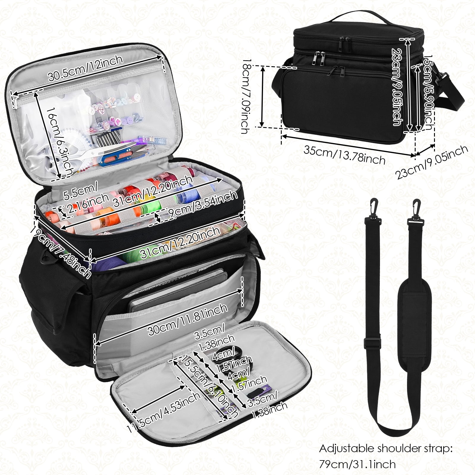 Austok Large Sewing Box Double Layer Quilting Supplies Organizer Portable Travel Sewing Box Organizer for Accessories Storage and Tool