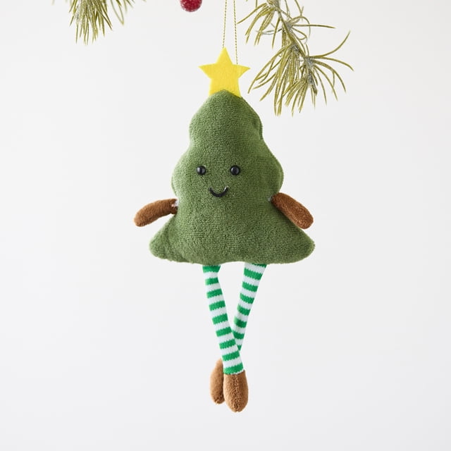 Adorno Navideño Colgante de Tela Verde de 10X8X1.5Cm | Decoración Festiva Ligera para Árbol y Chimenea