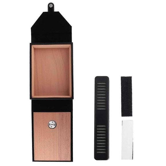 Mini Portable Leather Humidor Cigar Box Cedar Wood Cigarette Container Storage Case (Black)