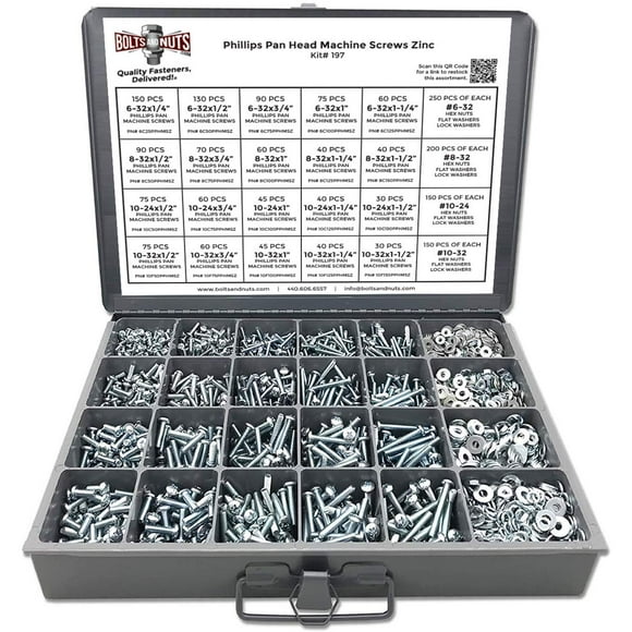 #6#8#10 Phillips Pan Head Machine Screws Bolts Flat & Split Washers & Hex Nuts Assortment Set