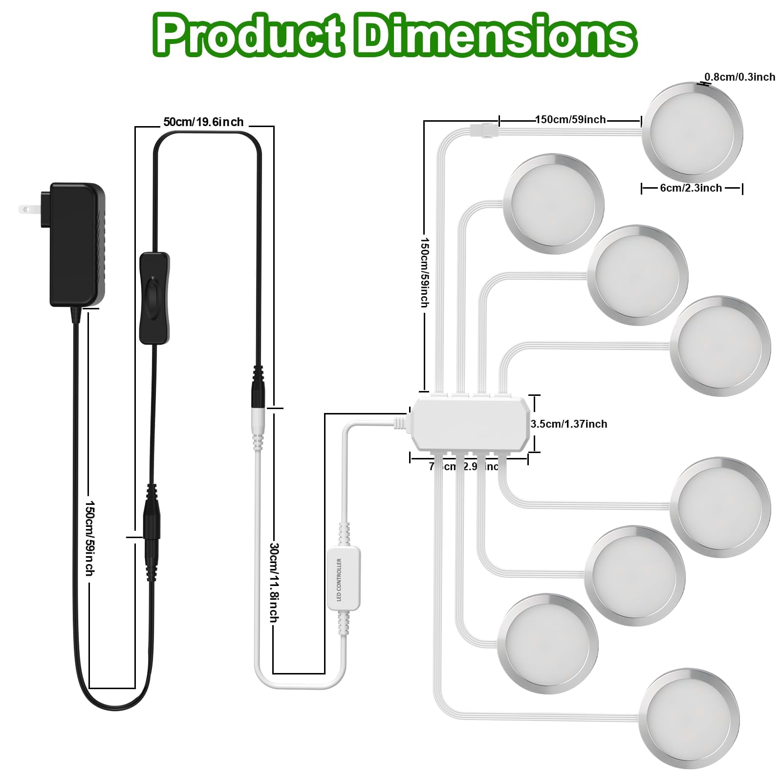 Dimmable RGB Puck Lights with Remote Control - 8-Pack Under Cabinet & Display Case Lighting with 20 Color Changing Options for Kitchen