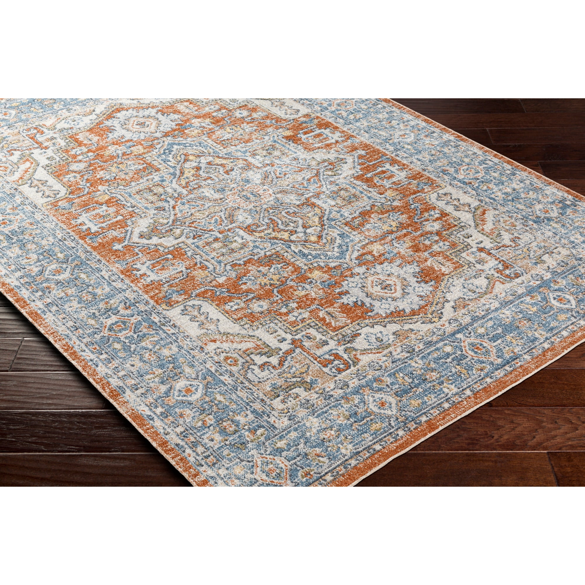 Artistic Weavers  Rust/Sky Blue 5' x 8'  Machine Washable Rectangle Area Rug