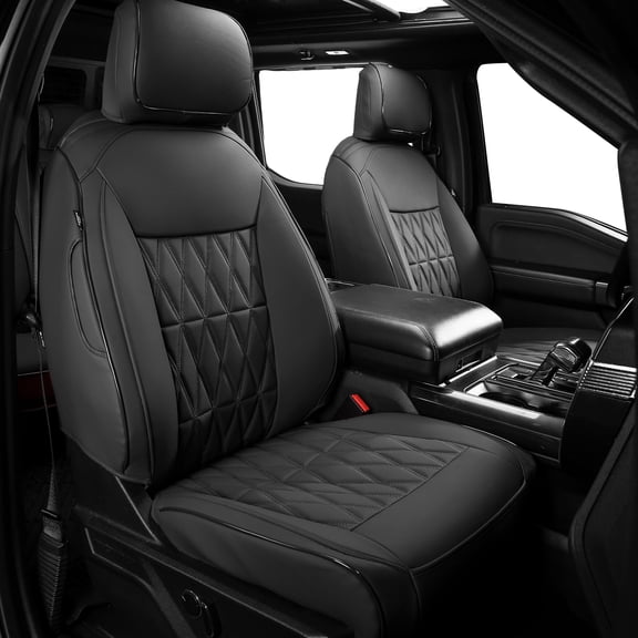 Ikon Motorsports Car Seat Covers Fits 2015-2020 Ford F-150& 2017-2022 F-250 F-350 F-450 Crew Cab, Waterproof Easy Clean PVC Seat Protector Full Set, Black