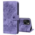 thumbnail image 1 of Nalacover for iPhone 14 Max Wallet Case, Flower Cat Embossed Pattern Magnetic Premium PU Leather Soft Silicone Shockproof Cover with Card Slots Holder Kickstand Flip Folio Case, Purple, 1 of 7